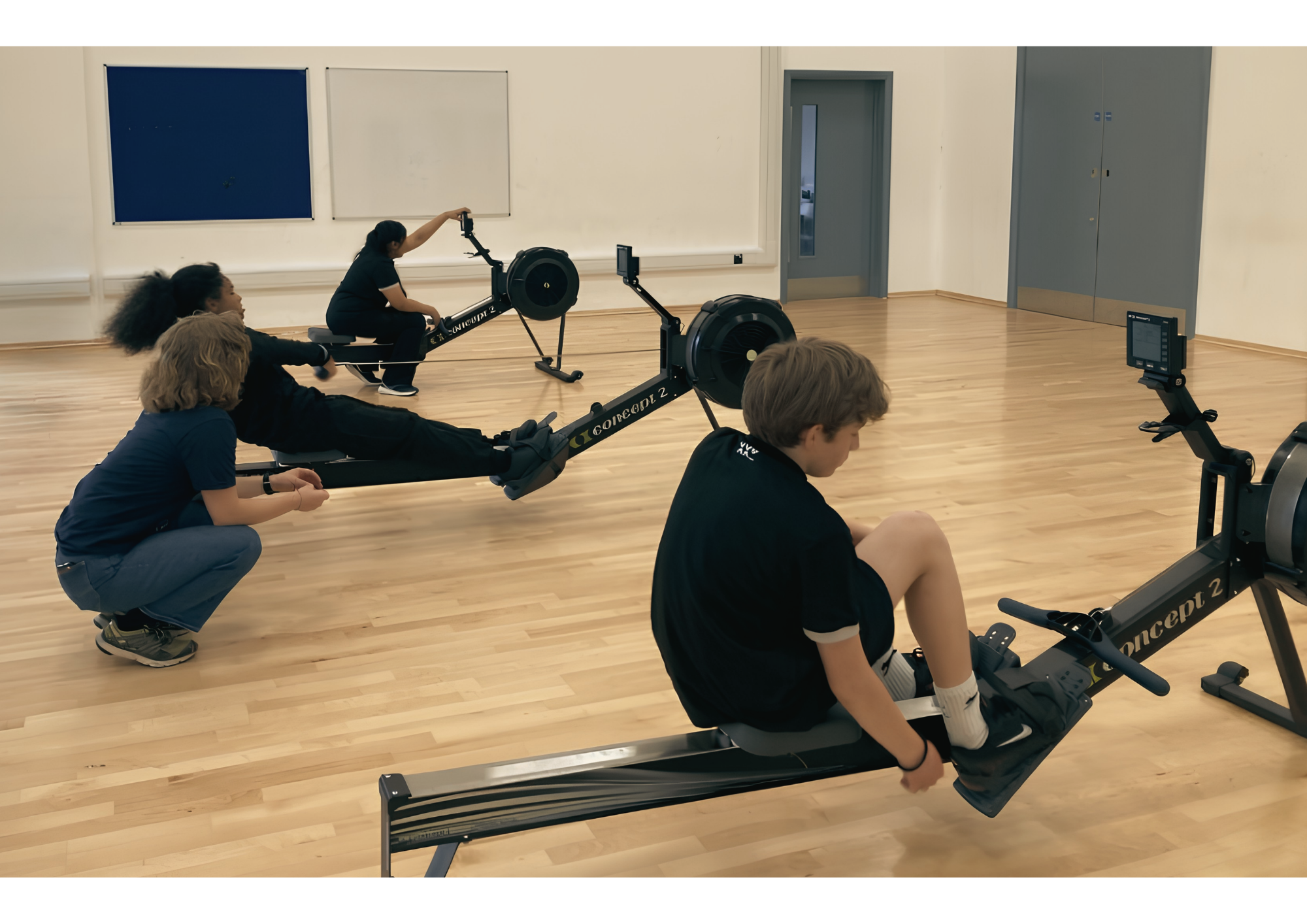 Photo of students using rowing machines at River Academy